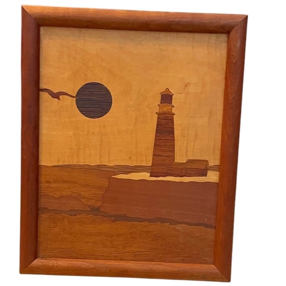 WOOD INLAY MARQUETRY LIGHTHOUSE - Picture 2 of 6